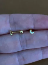 Pendientes Piercing Plata de primera ley para mujer, aretes, Plata esterlina 925, purpurina, estilo minimalista, con broche de Luna, aniversario, boda