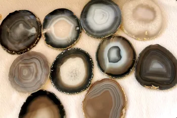 

4 (FOUR) Grey black Agate Slice Coaster - Mixed Colored Agate Coasters Rock 50-100mm(2-4") Agate Slices Wholesale Slabs DIY