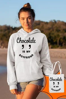 

Angemiel Wear Chocolate Is My Boyfriend White Women 'S Hooded Sweatshirt Bags Kombin