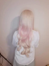 HUAYA-peluca rizada largo ondulado Lolita con flequillo para niña, peluca de Cosplay de fiesta diaria, sintética, resistente al calor, Color rosa degradado