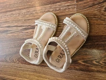 Zapatos Infantiles para niñas nuevas sandalias de verano los niños perla abalorios sandalias de playa con calce Enfants plana Escuela de zapatos para bebé de la UE 21-30