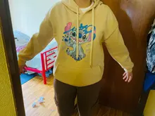 Sudaderas con capucha de Stitch de Disney para mujer, suéteres Harajuku, Tops Kawaii informales con cuello redondo, Sudadera con capucha con estampado de Ángel de manga larga