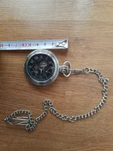 Reloj Mecánico de plata Lisa Reloj de bolsillo mecánico para hombre, esfera con mecanismo al descubierto, números romanos únicos, Steampunk, cadena FOB