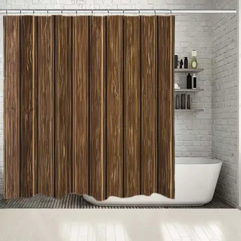 Shower Curtain Vertical Wood Using Boards Country Wooden House Wall Nature Classic Decorating Artwork Printed Brown