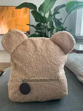 Mochila portátil para la compra de viaje para niños, morral informal de lana de cordero para otoño e invierno, mochila de hombro en forma de oso