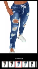 Vaqueros rasgados con cordón para mujer, Vaqueros elásticos con agujeros, pantalones largos ajustados de talla grande