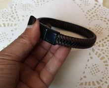 ZOSHI-pulsera de cuero trenzado Punk para hombre, brazalete de acero inoxidable, cierre magnético, color negro y rojo