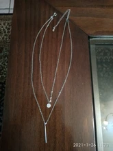 Collar de doble capa de Plata de Ley 925, redondo brillante, circón completo, collares con colgantes largos, regalo para niña, accesorios finos NK062