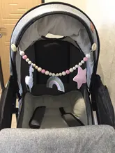 Cochecito de bebé de juguete de madera con Clip, carrito móvil de bebé con cuentas de felpa, cadena de chupete masticable, sonajero, mordedor de madera, collar, cuentas de dentición