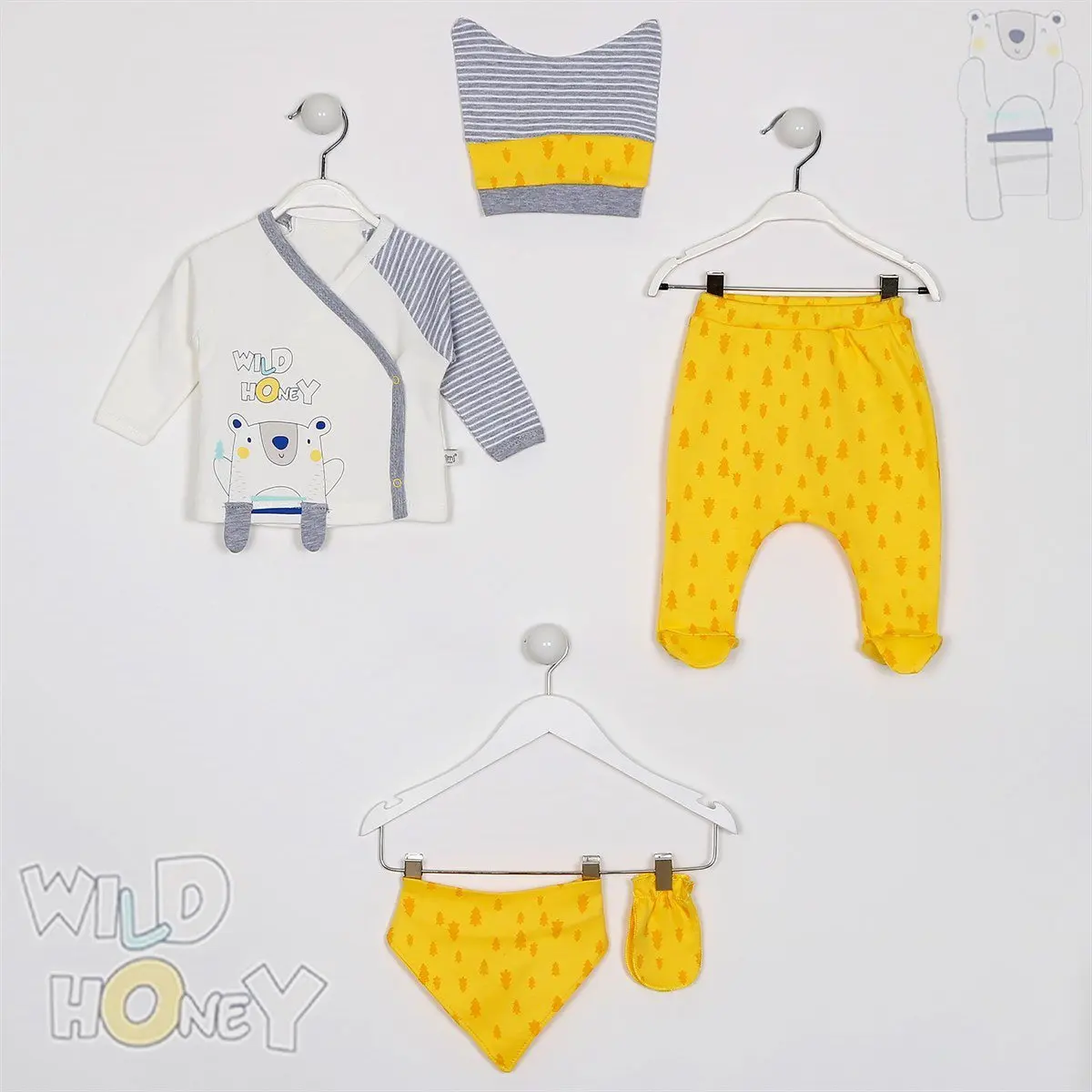 

Wild Honey Teddy Bear Printed Yellow Gray 5'li Hospital Output Set