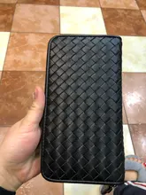 Cartera de cuero tejida larga para hombre y mujer, bolso de mano de marca de lujo, cartera sencilla a la moda, 100% de gran capacidad de piel de oveja