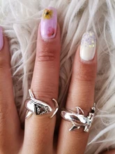 2 unids/set Vintage Punk Simple tiburón Animal ajustable conjunto de anillos de dedo Retro gran tiburón blanco apertura joyería accesorios regalos