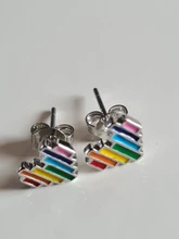 Pendientes de tuerca de Plata de Ley 925 para Corazón Arco Iris, joyería para Chica adolescente, amiga, Chico, regalos, S-E957