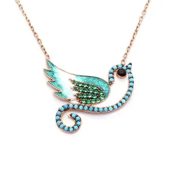 Turquoise Nano Gemstone Bird Motif Women Silver Necklace 
Turquoise Nano Gemstone Bird Motif Women Silver Necklace