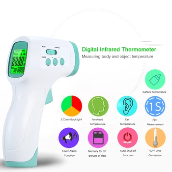 Digital Infrared Thermometer LCD Backlight Display Non-contact IR Forehead Ear Thermometers Body Surface Temperature Measurement
Digital Infrared Thermometer LCD Backlight Display Non-contact IR Forehead Ear Thermometers Body Surface Temperature Measurement