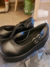 BONJOMARISA el gran tamaño 43 tacones para chicas sólida plataforma de hebilla con Janes bombas mujeres Lolita de fondo grueso gótico zapatos de mujer Zapatos