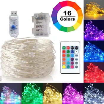 5M 10M Battery USB LED Copper 16 Colors Remote Control Fairy Wire String Lights For Wedding Christmas Garland Party Home Decor
5M 10M Battery USB LED Copper 16 Colors Remote Control Fairy Wire String Lights For Wedding Christmas Garland Party Home Decor