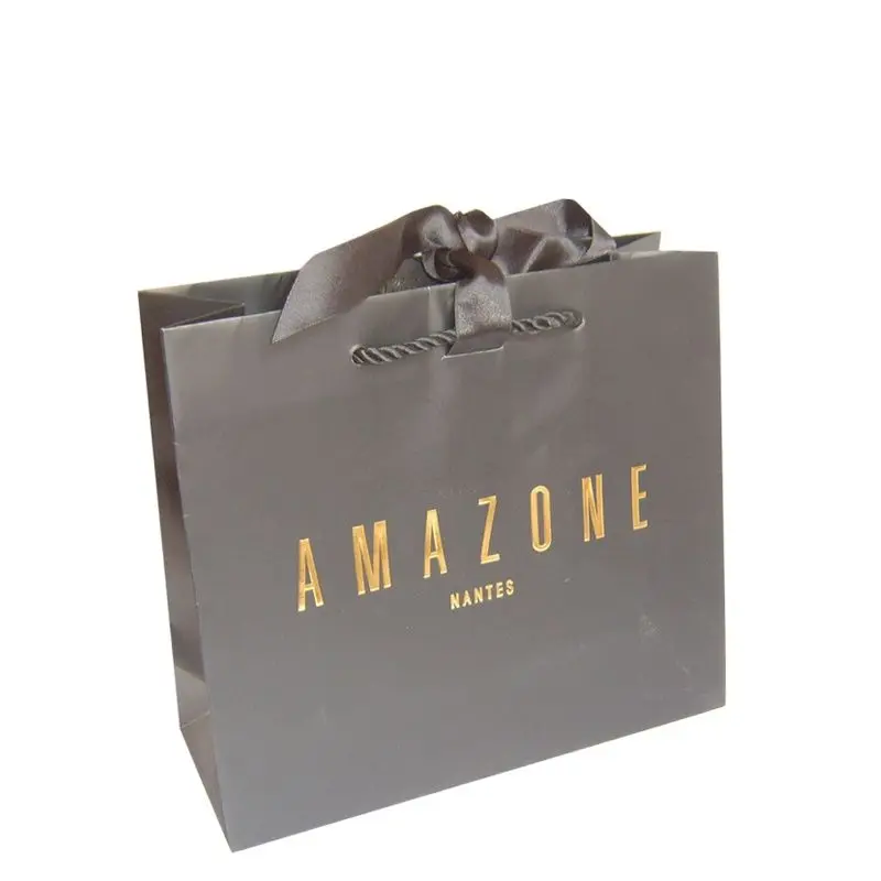 

custom gift bag Jewelry retails gold foil logo clothing shopping black kraft paper bag with logo