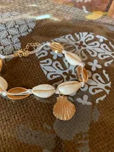 Tobillera de conchas Bohemia para mujer, hecha a mano, de cuero tejido Natural, joyería para pies, playa, Verano