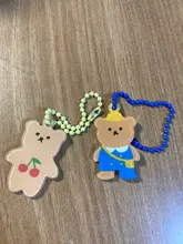 Llaveros de dibujos animados de cereza, Ángel y oso, funda de Metal para auriculares, colgante para chicas, mochila para estudiantes, baratijas de dibujos animados, joyería Kawaii