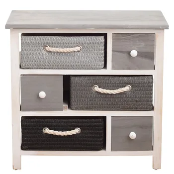 Rebecca Mobili Cupboard Cabinet 6 Drawers Wood Wicker Grey Black 53x56x27 
Rebecca Mobili Cupboard Cabinet 6 Drawers Wood Wicker Grey Black 53x56x27