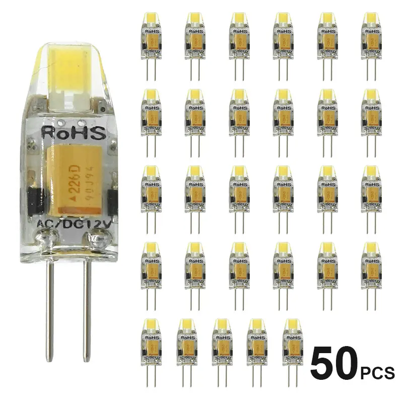 50 Pcs/Lot G4 COB LED Bulb AC/DC Dimming 12V 3W 360 Beam Angle Chandelier Lamps Replace Halogen Light