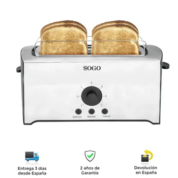 2 long slot inox toaster, 1600W, DeconGel, temperature Control, non-slip, crumb tray, light indicator
2 long slot inox toaster, 1600W, DeconGel, temperature Control, non-slip, crumb tray, light indicator