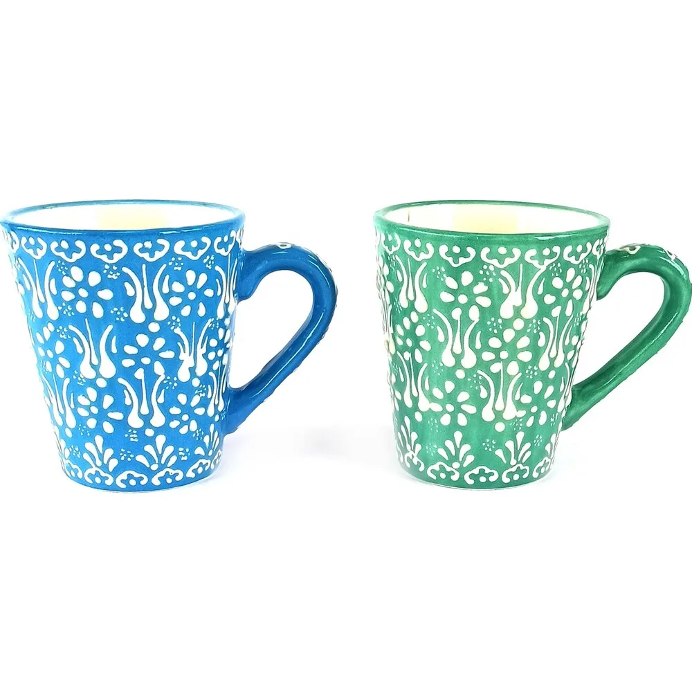 

Ceramic Handmade Pastel Conical Mug Set of 2 - Water Green & Turquoise 325 ml Ceramic Handmade Mug Set