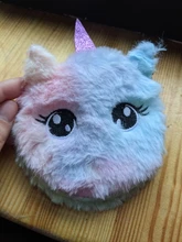 Monedero de unicornio de felpa con dibujos animados para niñas, cartera circular de piel de gato, bolso bordado para llaves, organizador de auriculares, regalo para niños