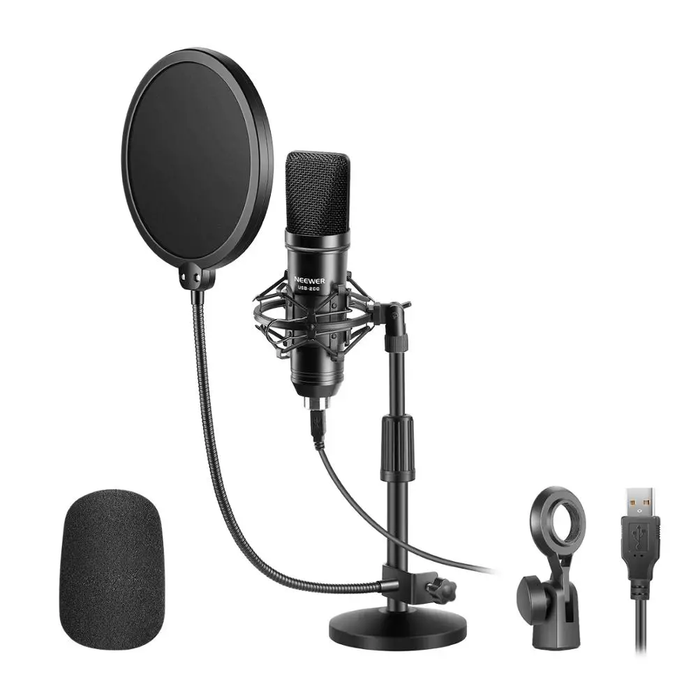 Neewer USB200 Microphone Kit Plug & Play Cardioid Condenser Mic, Sound Chipset, Desktop Iron Mic Stand, Shock Mount, Pop Filter
Neewer USB200 Microphone Kit Plug & Play Cardioid Condenser Mic, Sound Chipset, Desktop Iron Mic Stand, Shock Mount, Pop Filter