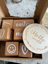 Juego de 6 uds./1Set de tarjetas de nacimiento para bebé, Milestone, bloque de haya cuadrado grabado, meses de nacimiento para recién nacidos, Mitos de cumpleaños, accesorios de fotografía