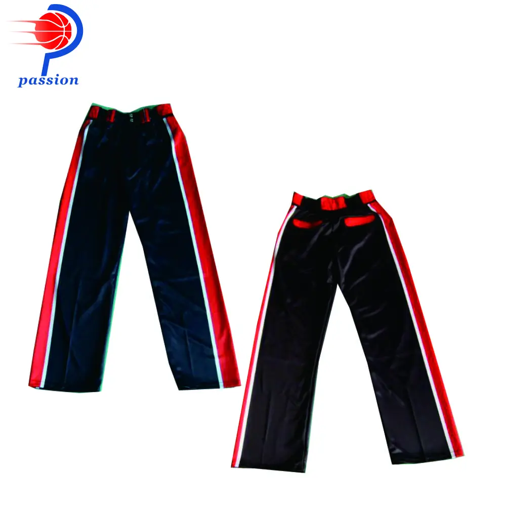 

MOQ 5 pcs $28 Each Customize Plain Black Red Baseball Pants With Waist Belt Loops