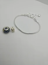 Uds.-pulsera con cierre Cadena de serpiente de langosta chapada en plata, brazalete con abalorio de corazón, apto para abalorios de agujero grande europeo, joyería DIY # PP13