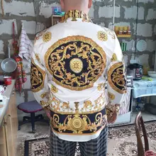 Camisa de Manga larga de lujo para hombre, Camisa con estampado de Cachemira, informal, ajustada, para fiesta de graduación