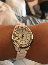 Reloj de pulsera de lujo de marca 2018 para mujer, banda de cerámica blanca, reloj de cuarzo para mujer, relojes de moda, diamantes de imitación, negro BS relojes modernos reloj mujer plateado 2019