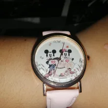 Zegarki-reloj de cuarzo con dibujos animados para mujer, nuevo accesorio de pulsera de cuero rosa con ratón