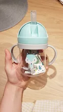 Taza de bebida de 300ml para niños, vaso de paja con diseño de dibujos animados para niños, resistente a caídas, botella de agua, Bola de aprendizaje azul