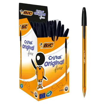 BIC's Original Fine-Cash Box Crystal 50 units, ballpoint pens Fine Point (0,8mm), black color 
BIC's Original Fine-Cash Box Crystal 50 units, ballpoint pens Fine Point (0,8mm), black color