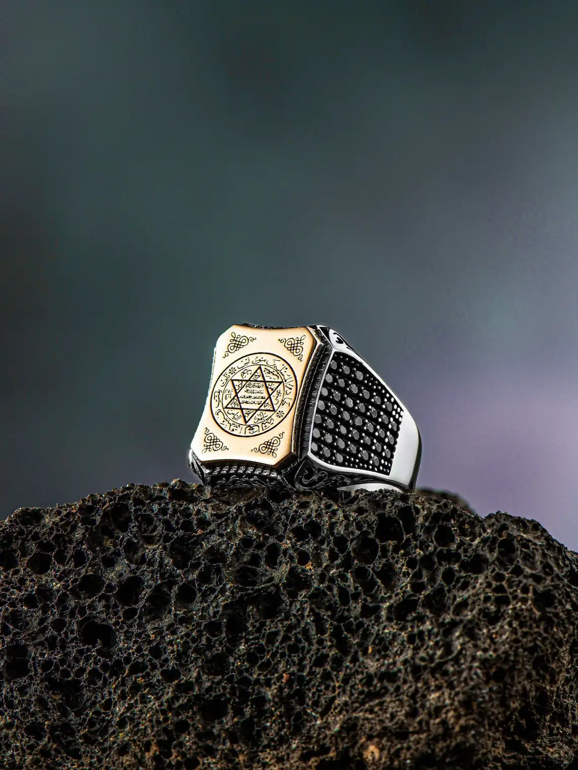 

Elegant Design 925 Sterling Silver Solomon's Seal Men's Ring With Microstone Talisman Star Of David Jewelery Gift For Him