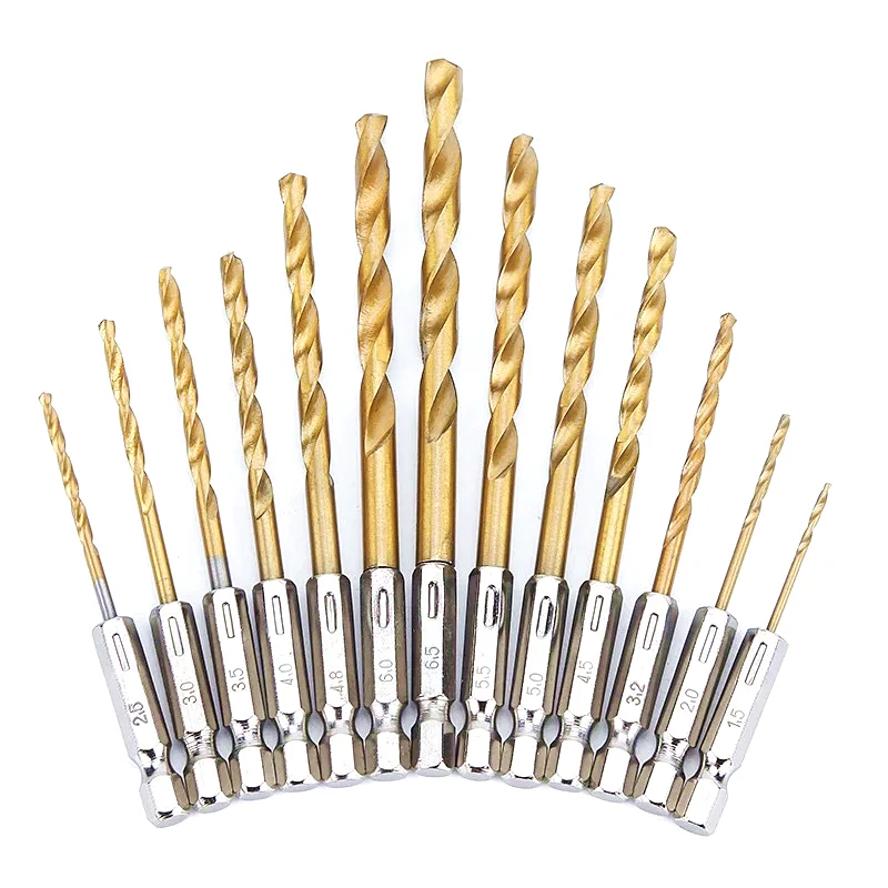 Citop 13pcs/lot HSS Titanium Coated Drill Bit Set 1/4 Hex Shank 1.5-6.5mm Quick Change Drill Bit Set Power Tools Accessories
Citop 13pcs/lot HSS Titanium Coated Drill Bit Set 1/4 Hex Shank 1.5-6.5mm Quick Change Drill Bit Set Power Tools Accessories