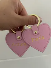LLavero de piel auténtica saffiano con letras iniciales personalizadas, llavero de forma de corazón para mujer, llavero de corazón para mujer
