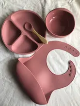 4 unids/set libre de BPA silicona bebé vajilla babero impermeable de Color sólido cena plato hondo con ventosa y cuchara para niños