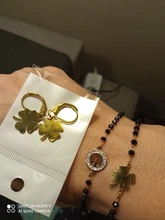 Pulsera de acero inoxidable con forma de trébol de oro rosa para mujer, brazalete de cuentas de cristal negro, joyería 2020