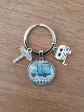 Llavero bonito de Camper Wagon, llavero de Camping I Love, Signpost de remolque, regalo de recuerdo de viaje de vacaciones, nuevo