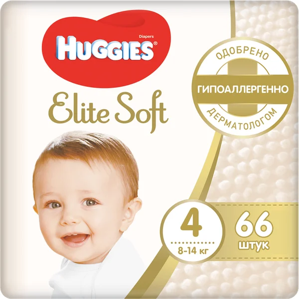 Фото Подгузники Elite Soft (Элит Софт) 4 (8-14 кг) 66 шт ТМ Huggies (Хаггис) | Мать и ребенок