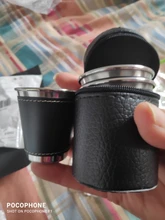 4 unids/lote 70ml Camping al aire libre vajilla de tazas suministros de Picnic de vino de acero inoxidable taza de cerveza tazas para whisky de cuero de la PU