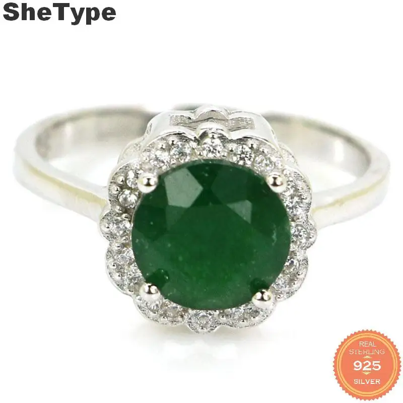

11x11mm Romantic SheType 2.7g Real Green Emerald White CZ Engagement Ladies 925 Solid Sterling Silver Rings