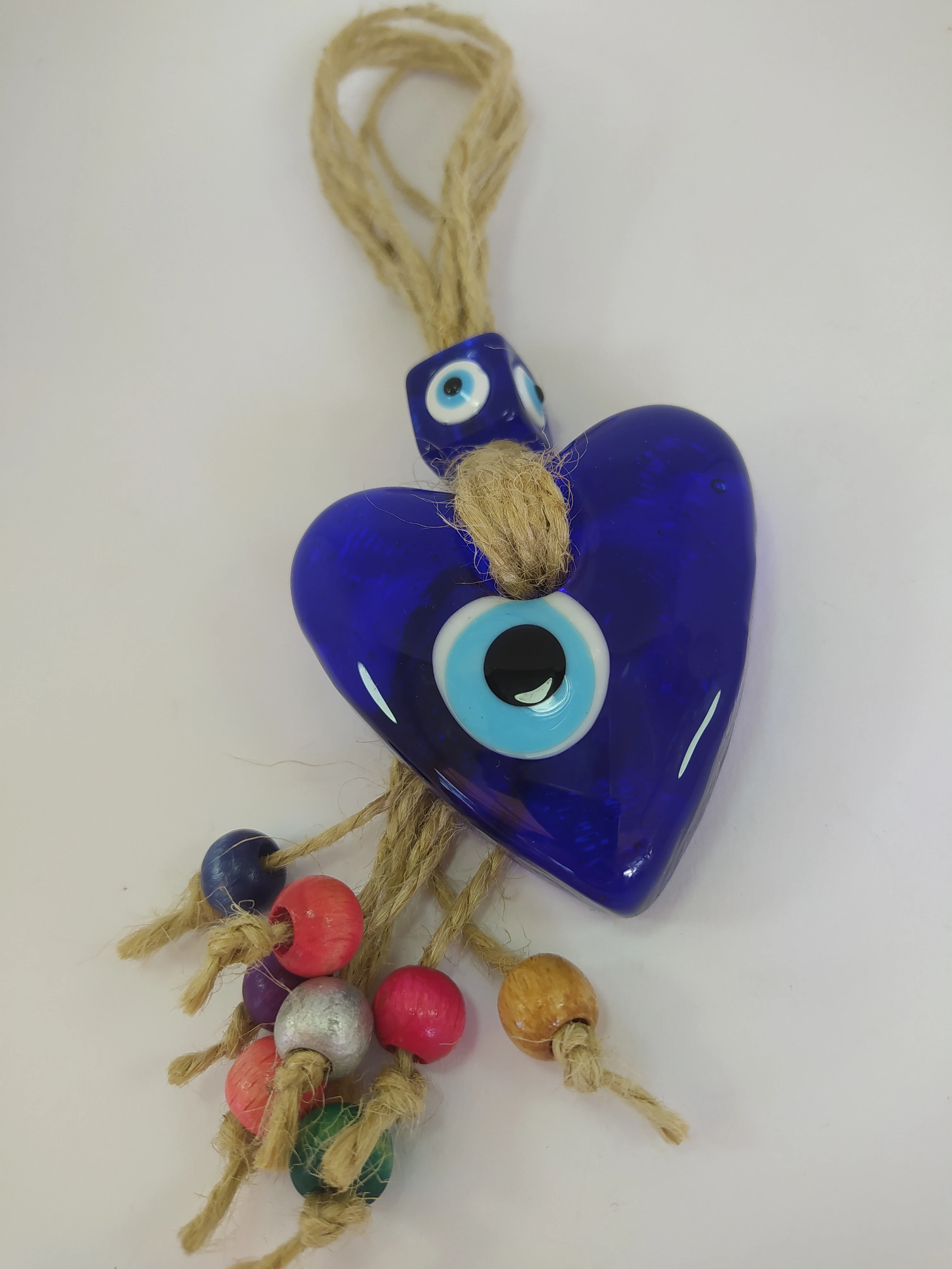 

Tasselled Heart Evil Eye Wall Hanging Handmade Glass Bead Pendant Charm Turkish Amulet Talisman Nazar Protector Boho Home Decor