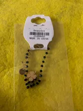 Pulsera de acero inoxidable con forma de trébol de oro rosa para mujer, brazalete de cuentas de cristal negro, joyería 2020