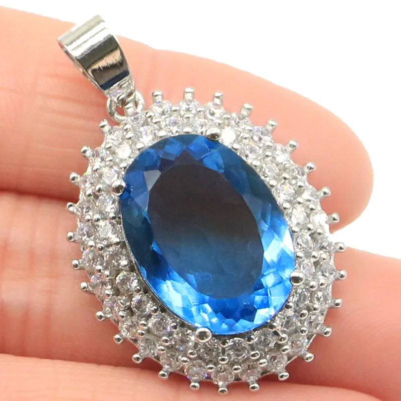 Кулон серебряный с голубым топазом 18 х13 мм 36 х23 мм|cz 925|pendant 925pendant woman |